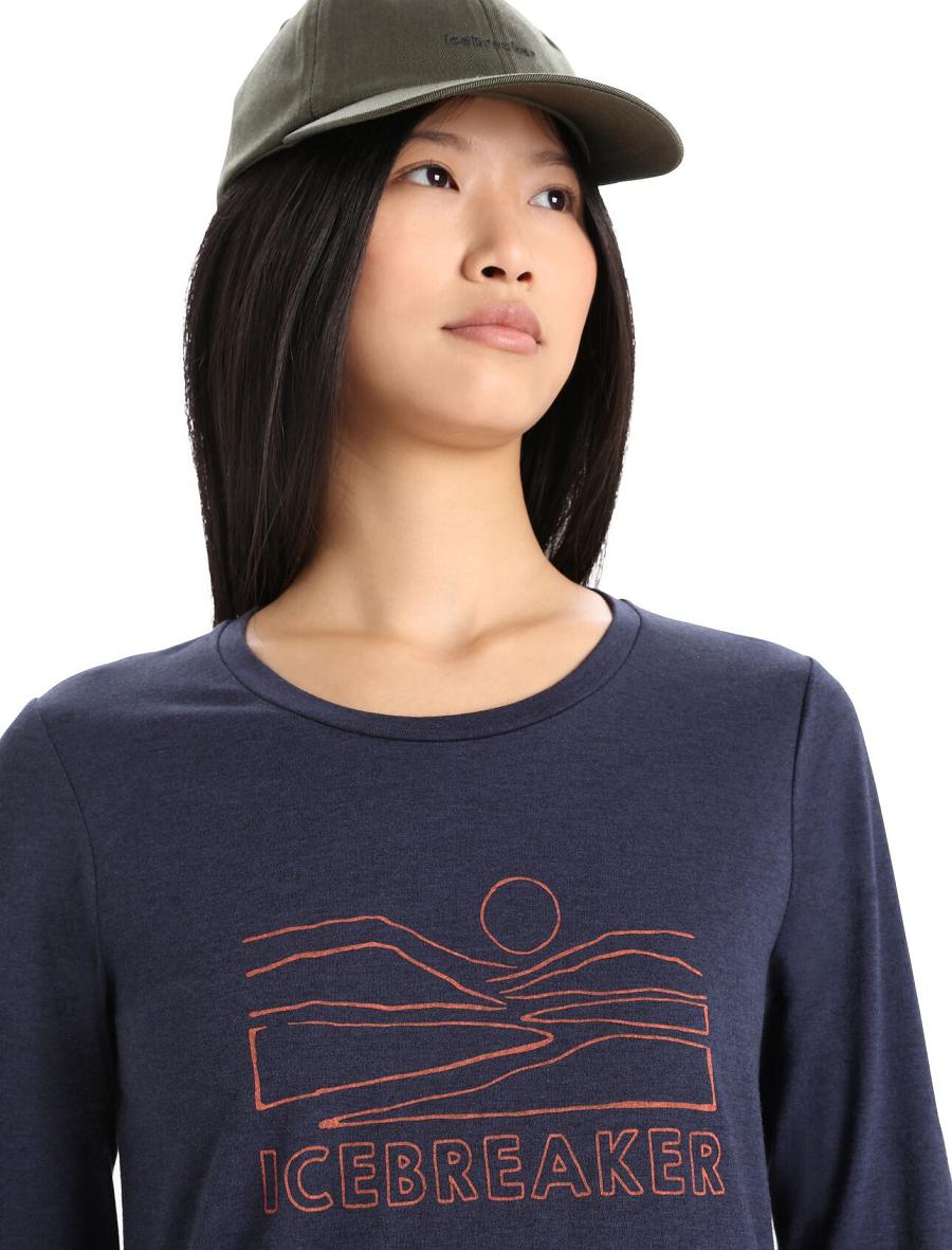 Long Sleeve Icebreaker Merino Central Classiche T-Shirt Sunset Femme Bleu Marine | FR 1633XYUF